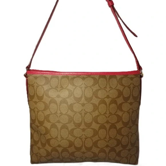 Coach Signature Crossbody Bag Pink Trim Coated Canvas‎ Shoulder Purse - Picture 2 of 12